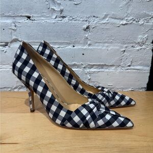 MAJE Women's Navy/White Plaid Twisted Heels Pointed Toe‎